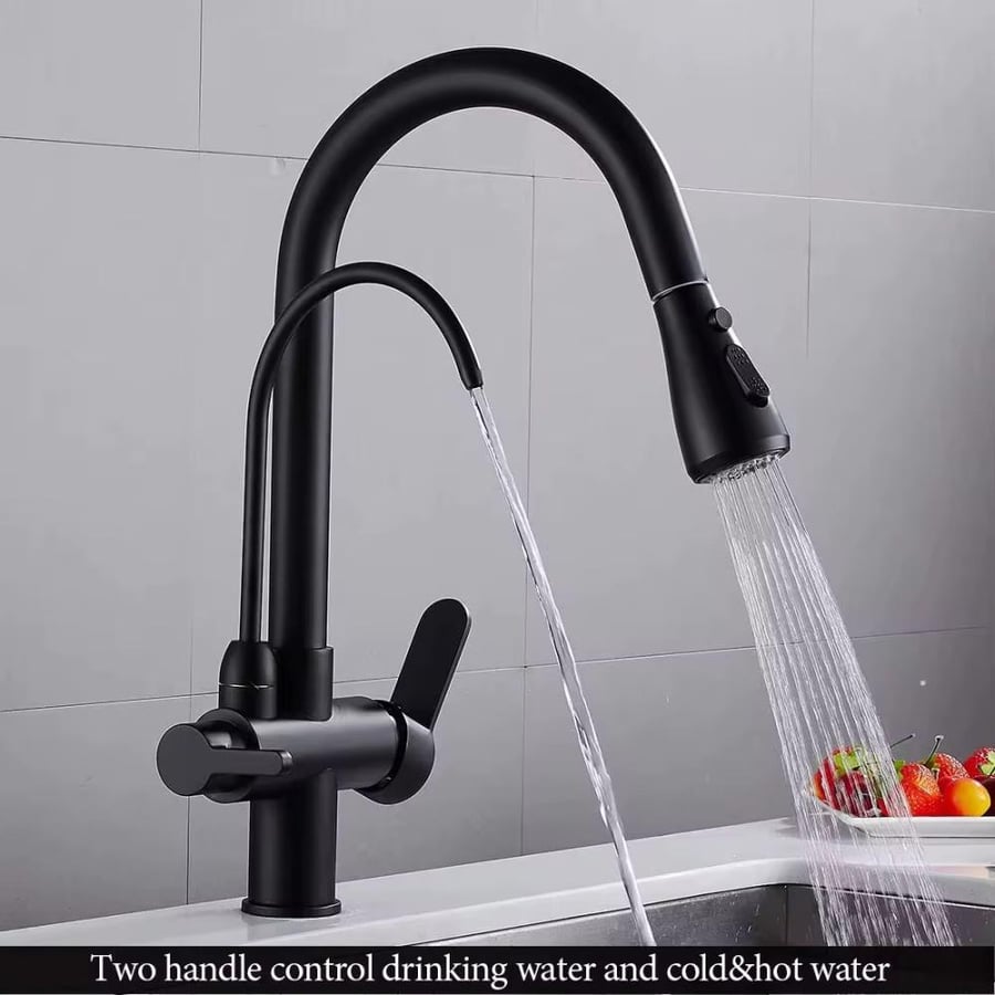 Black pull-out kitchen mixer with built-in desalination line
