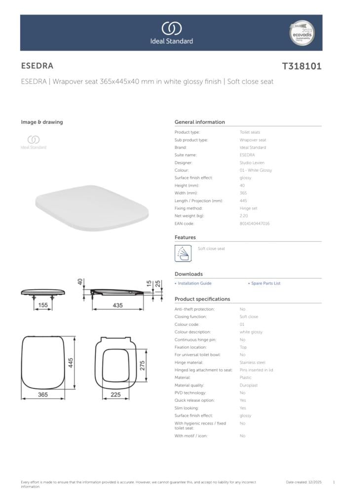 غطاء كرسي ايسديرا / ESEDRA ايديل استاندرد / ideal standard