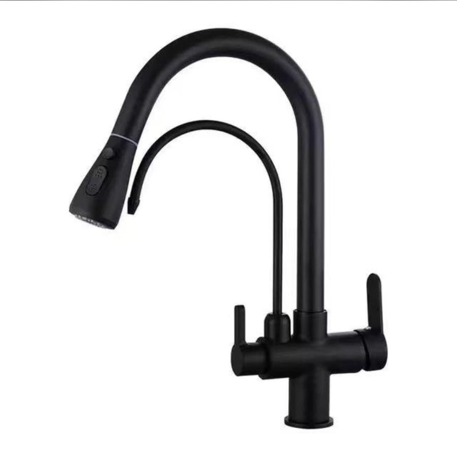 Black pull-out kitchen mixer with built-in desalination line