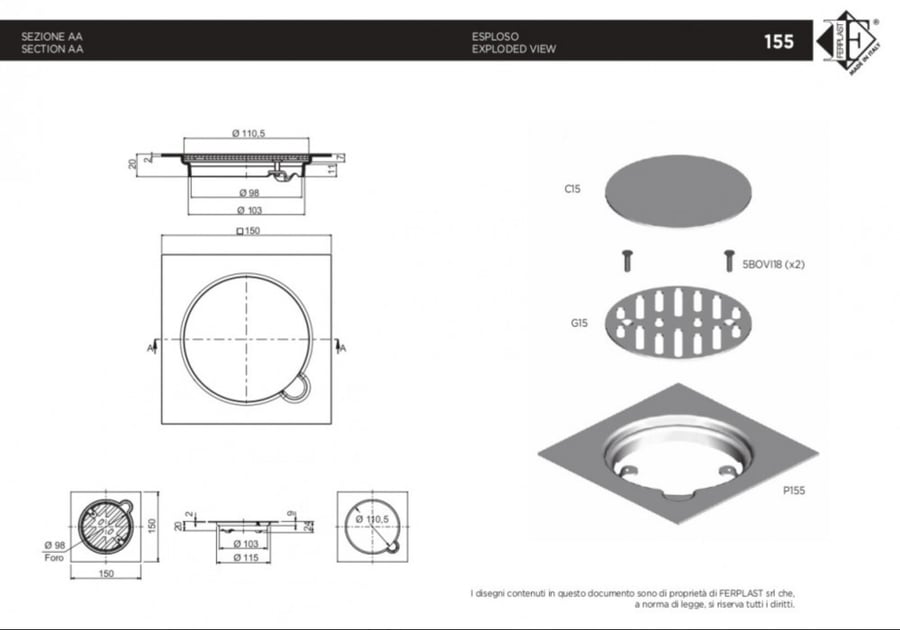 Strainer 15*15 stainless steel mesh nail - Italian / ferplast