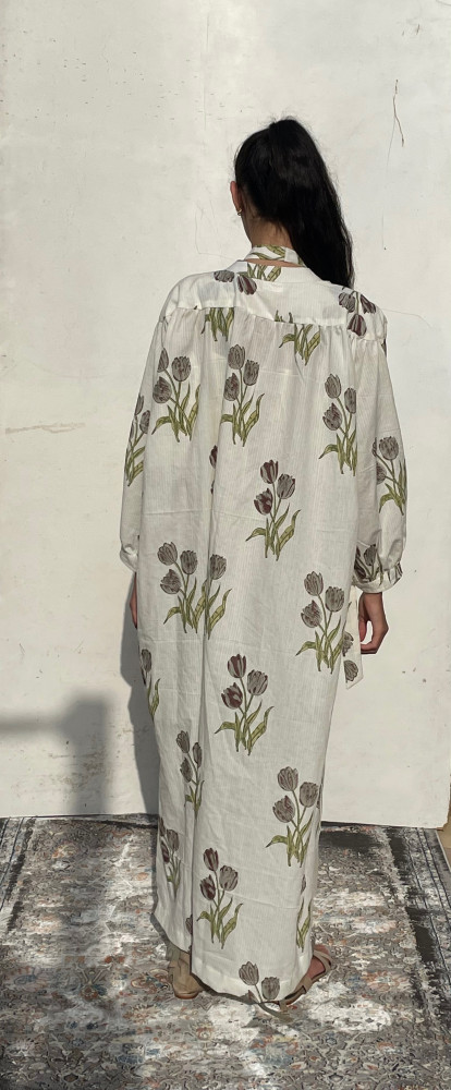 V120 ثوب ابيض مورد قطن مقاس واحد floral cotton dress one size one size