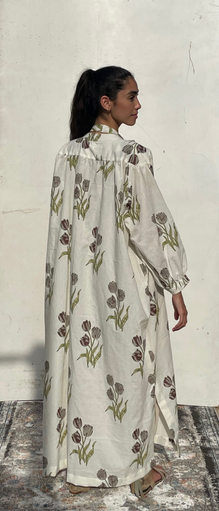 V120 ثوب ابيض مورد قطن مقاس واحد floral cotton dress one size one size