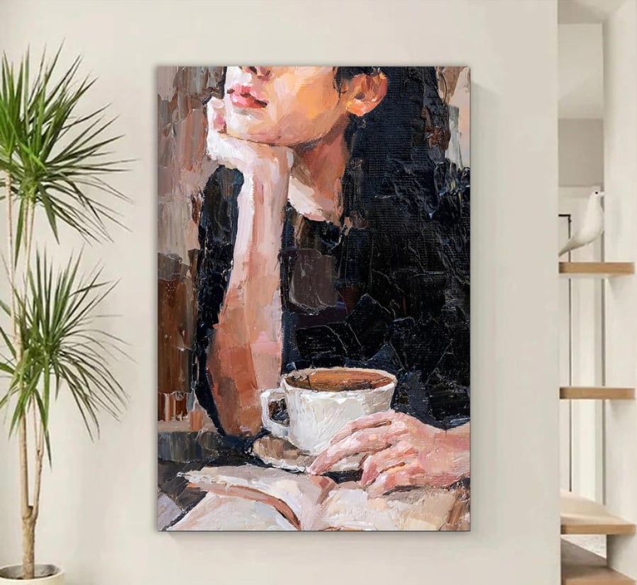 لوحة قماشية بتصميم تجريدي بتصميم فتاةمع برواز مجوف