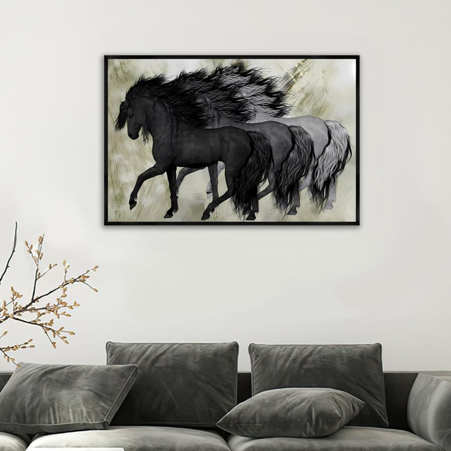 لوحة قماشية بتصميم خيول عربية
