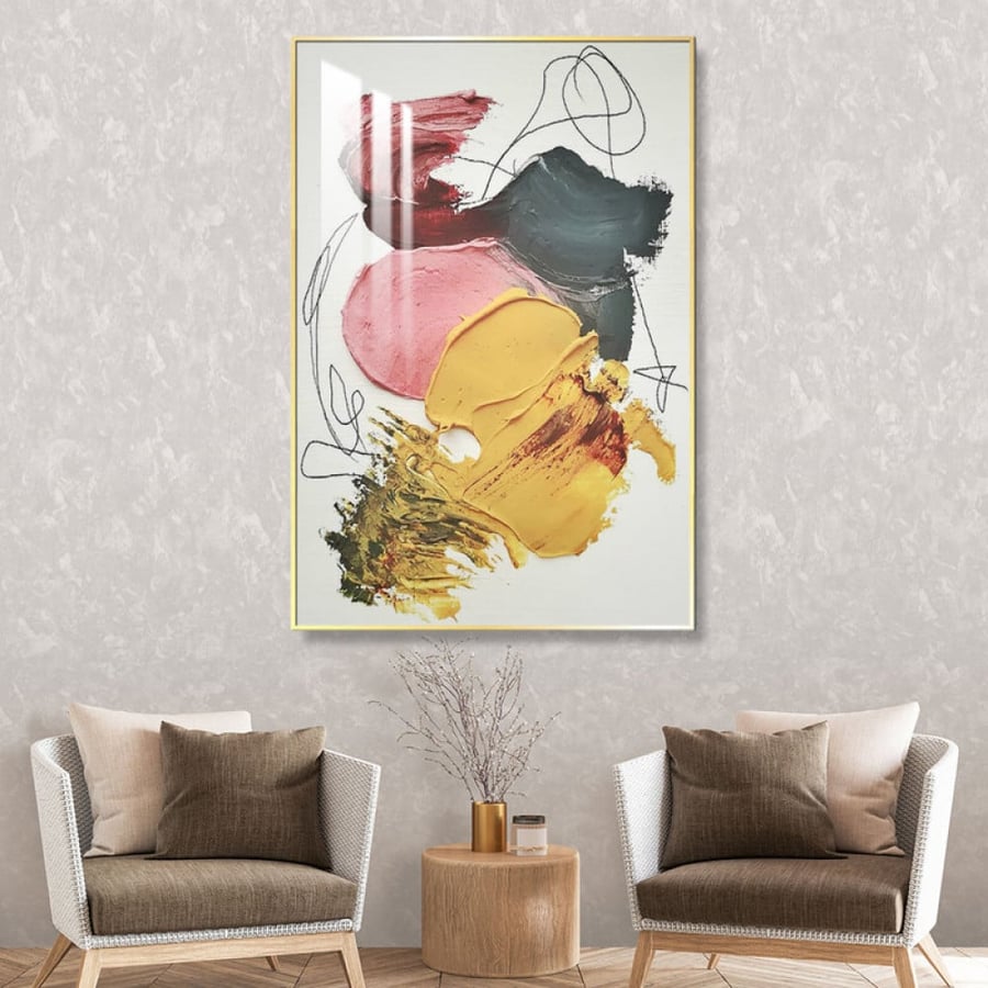 Wall art with modern design, frame, and acrylic layer