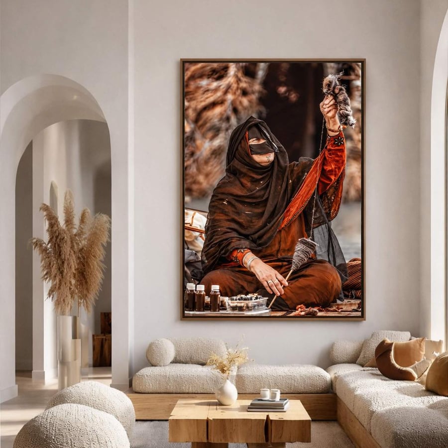 لوحة قماشية بتصميم الفن النجدي مع برواز مجوف