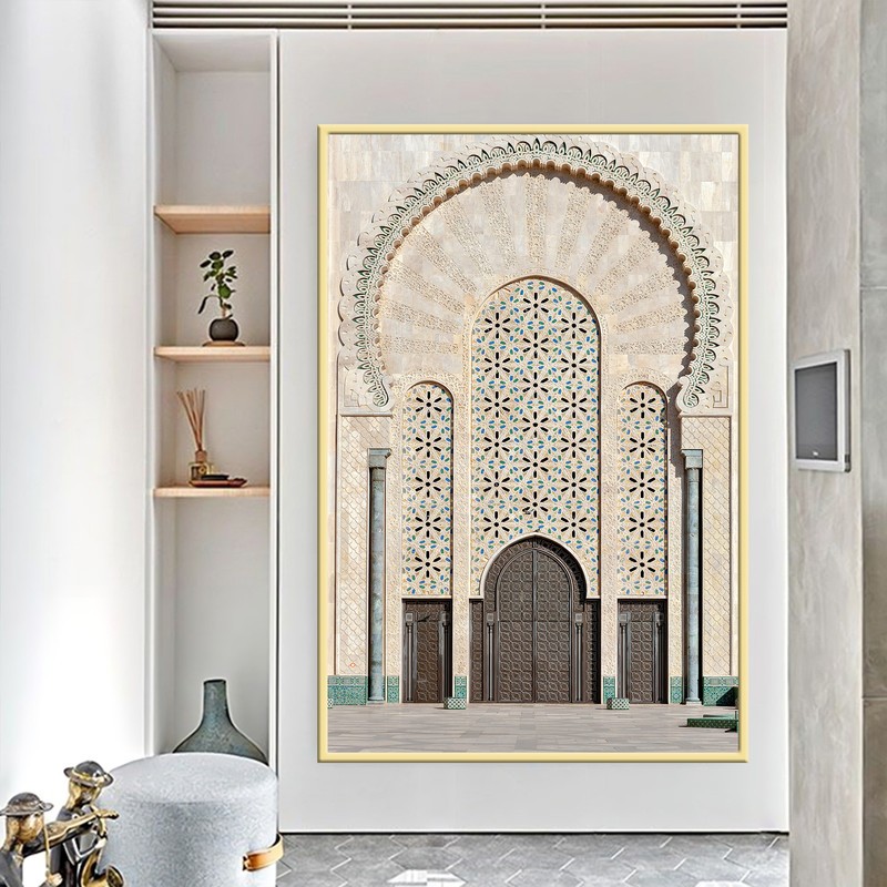 لوحة قماشية بتصميم مسجد مع برواز مجوف