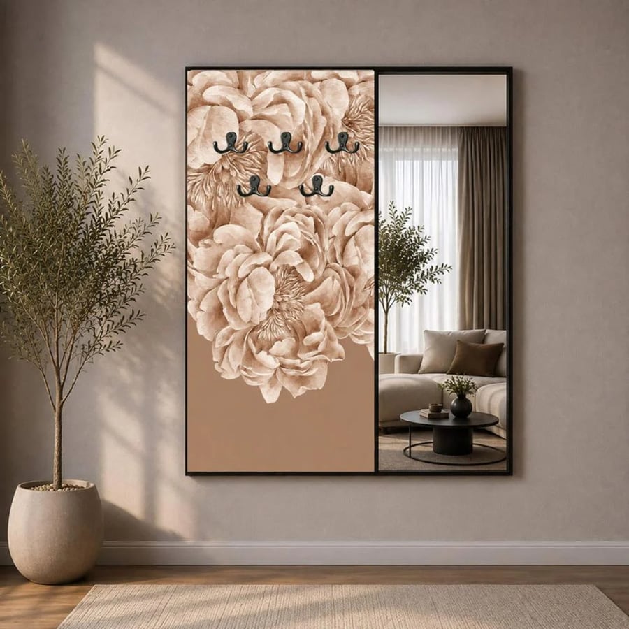 لوحة قماشية بتصميم مودرن لتعليق الملابس مع مرآة