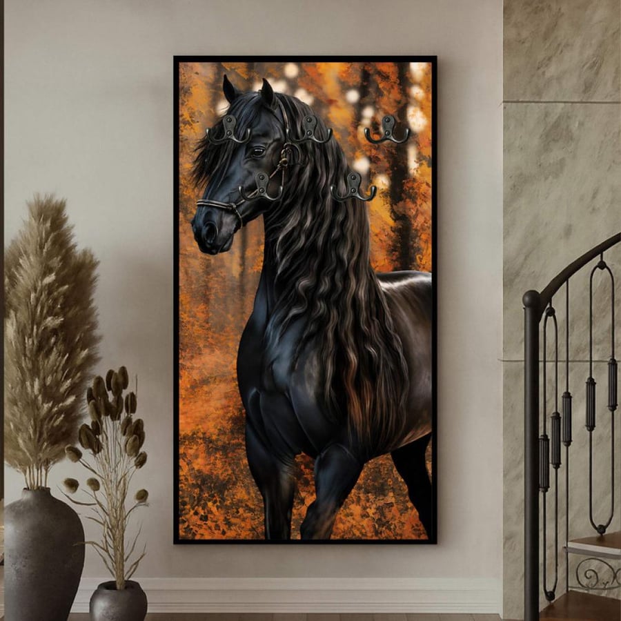 لوحة قماشية بتصميم الفن خيل لتعليق الملابس