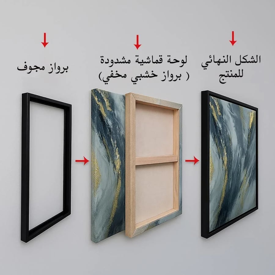 لوحة قماشية بتصميم الفن التجريدي مع برواز مجوف