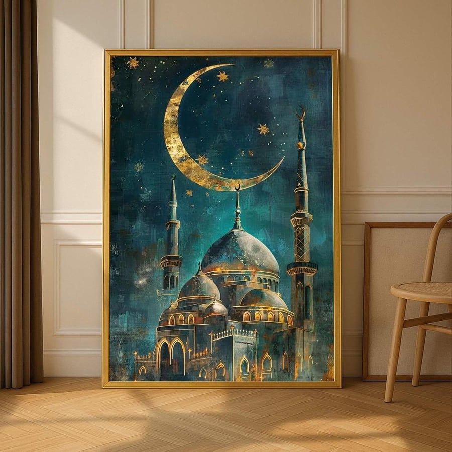 لوحة قماشية بتصميم شهر رمضان المبارك مع برواز مجوف
