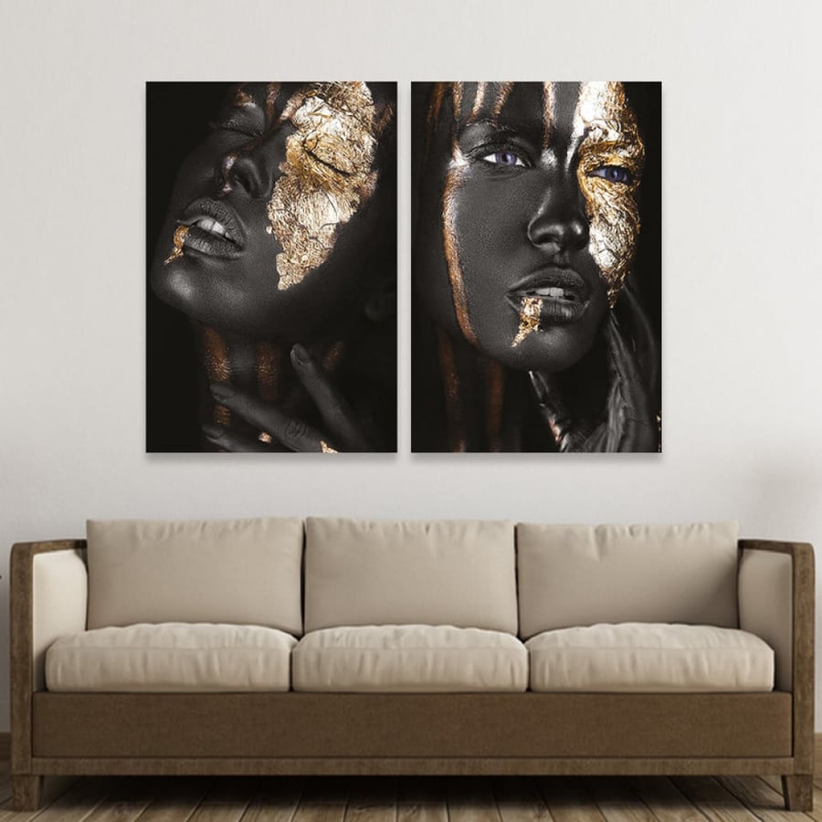 A dual canvas painting with a girl design