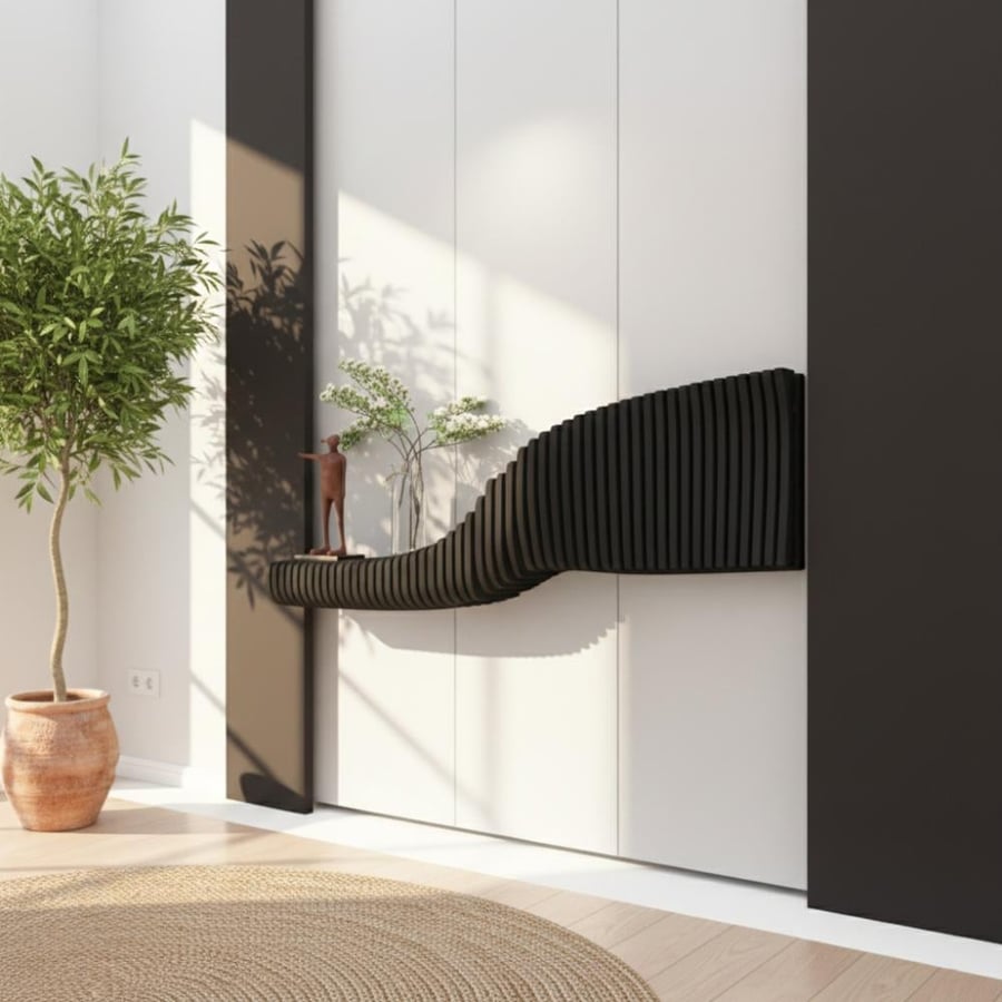 رف خشبي باراميترك بتصميم هندسي انسيابي