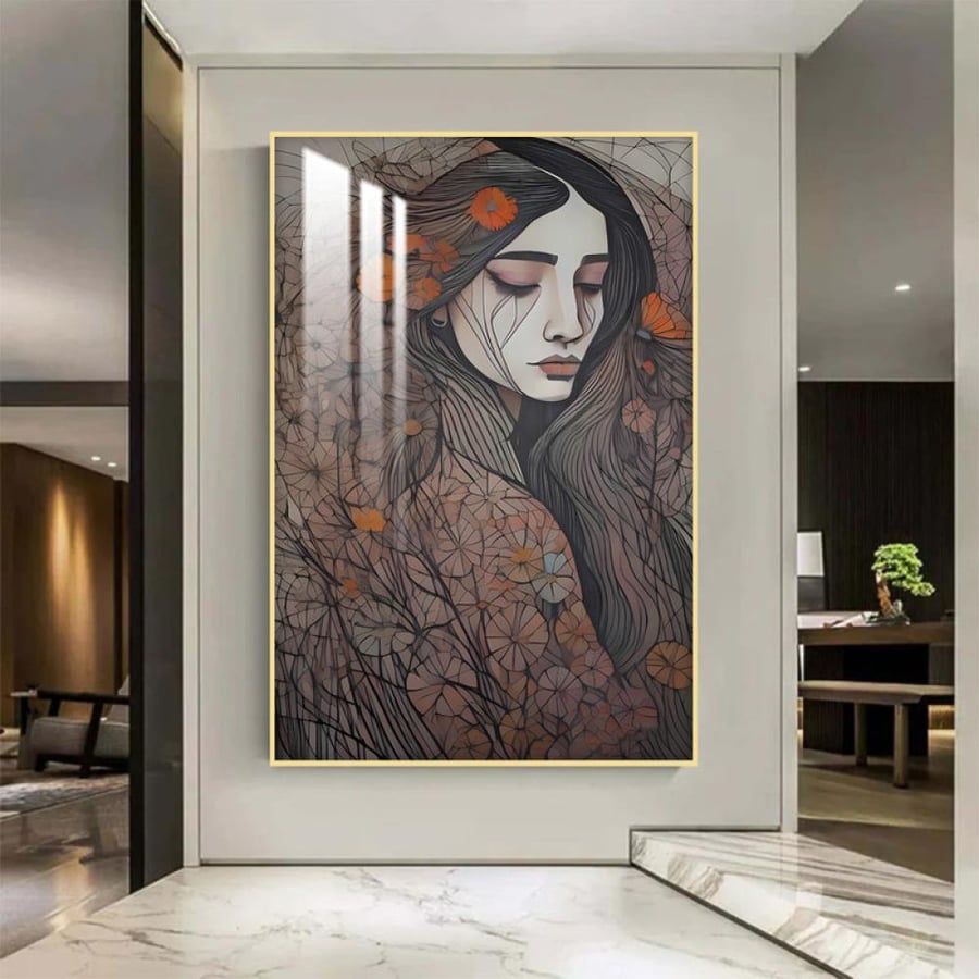 لوحة جدارية بتصميم فن تجريدي بتصميم امرآة مع برواز و طبقة اكريلك