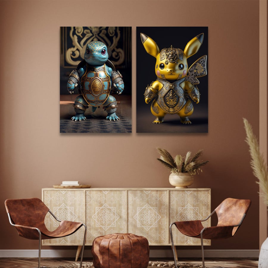 A dual canvas painting with an anime design