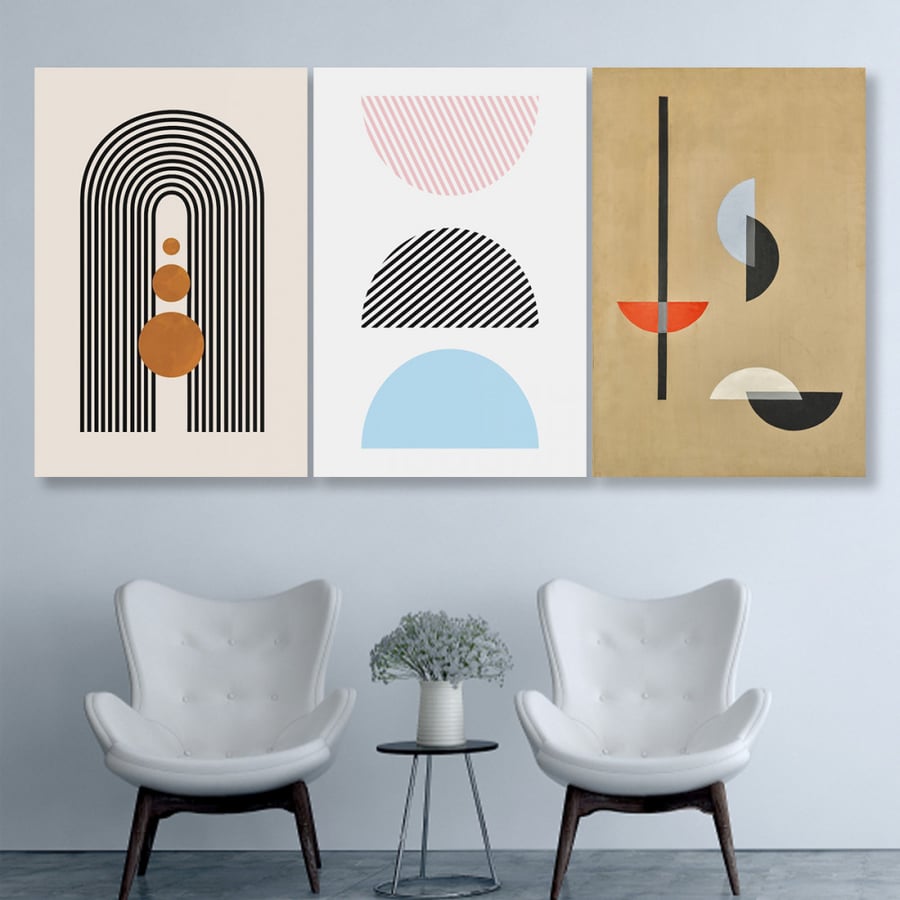 ثلاث لوحات قماشية بتصميم رسم هندسي