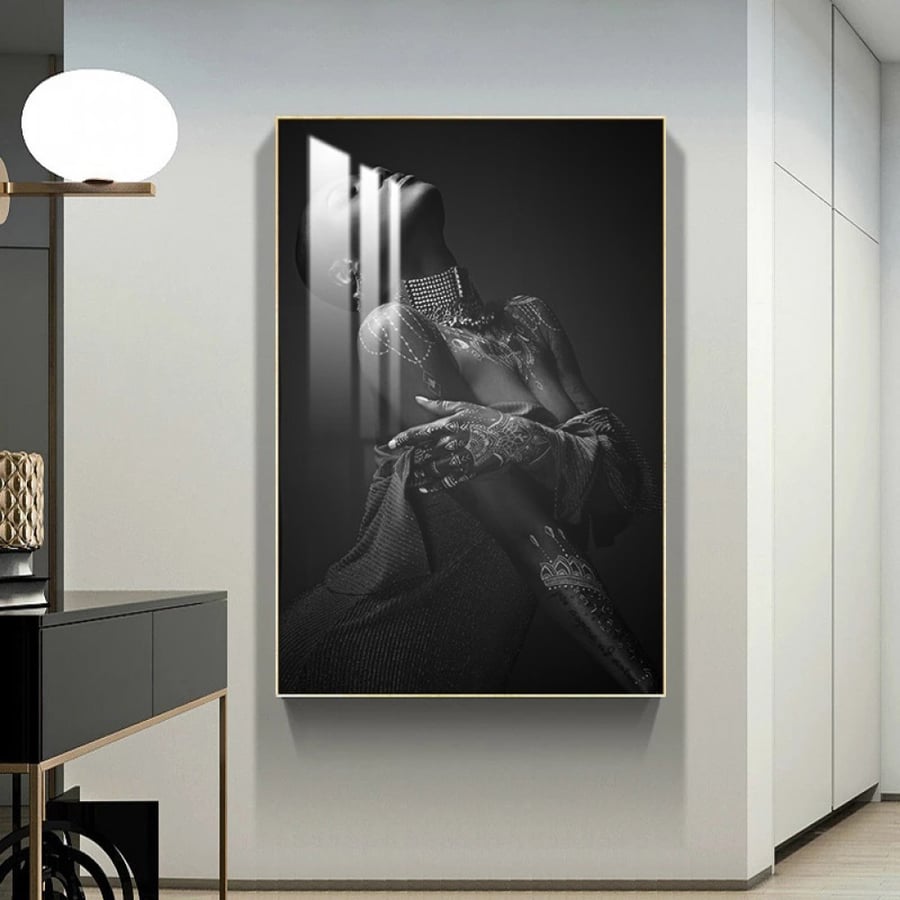 Wall art with modern design, frame, and acrylic layer