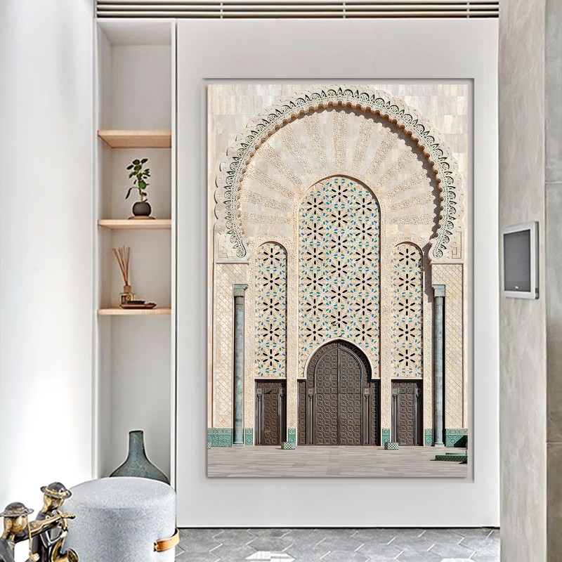 لوحة قماشية بتصميم مسجد مع برواز مجوف