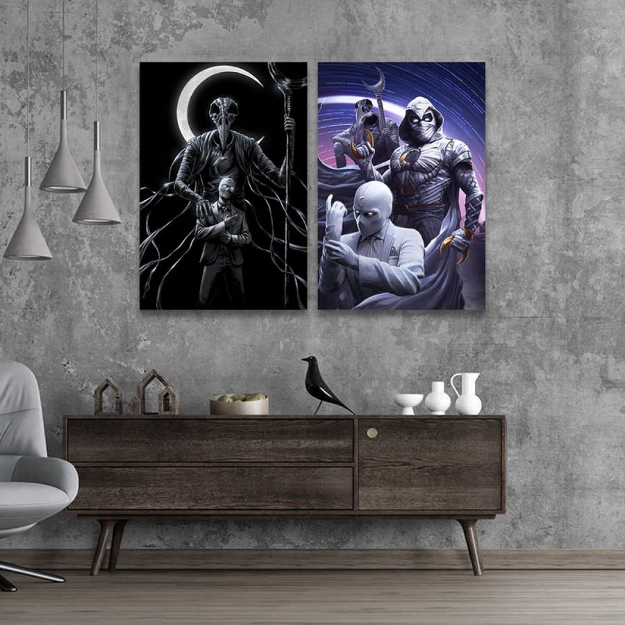 A dual canvas painting with an anime design