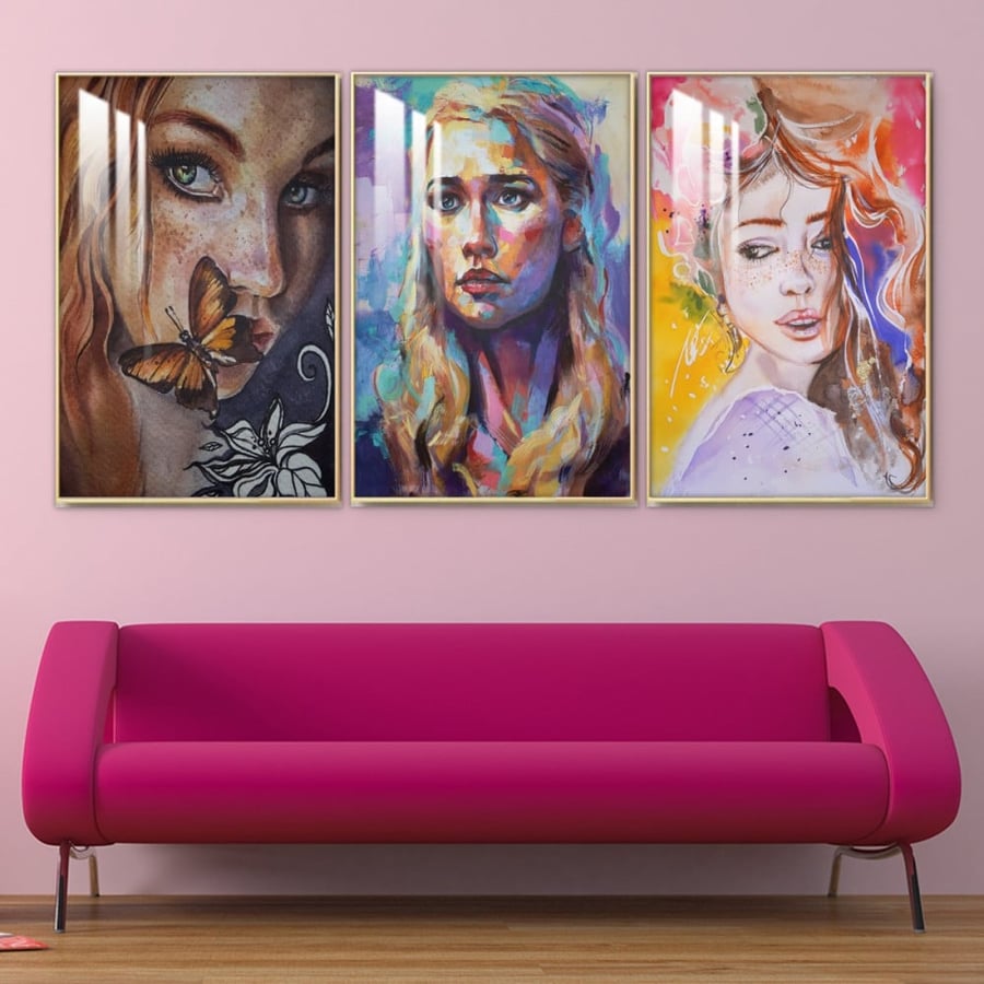 Three wall panels with frame and clear acrylic