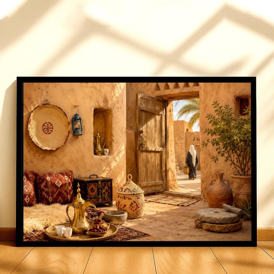 لوحة قماشية بتصميم الفن االتراثي مع برواز مجوف