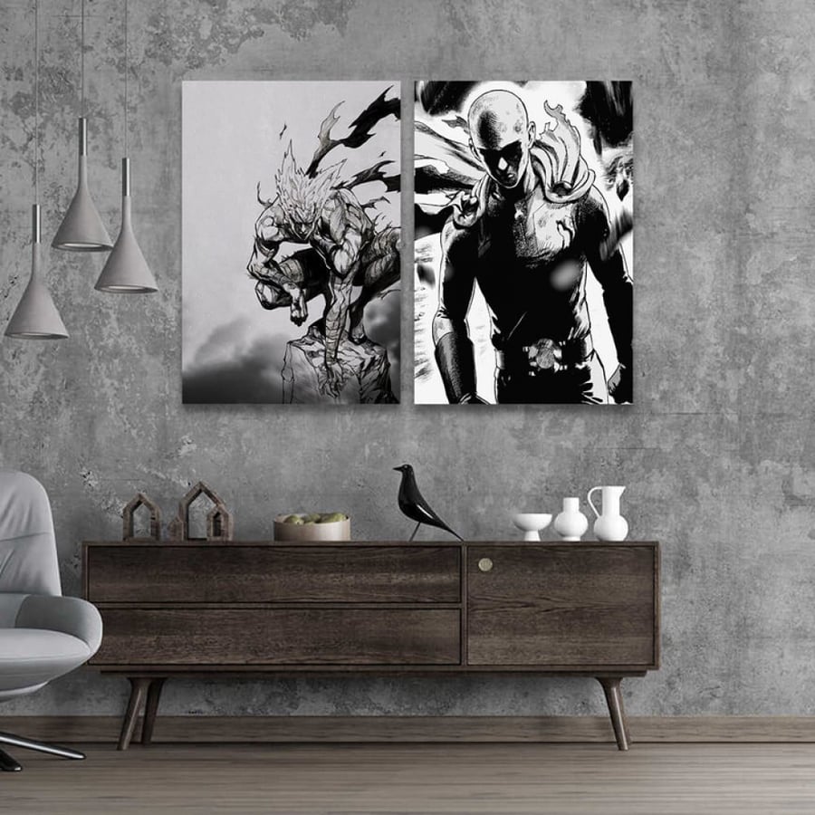 A dual canvas painting with an anime design
