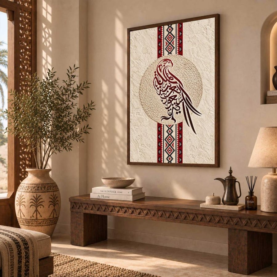 لوحة قماشية بتصميم الفن النجدي مع برواز مجوف