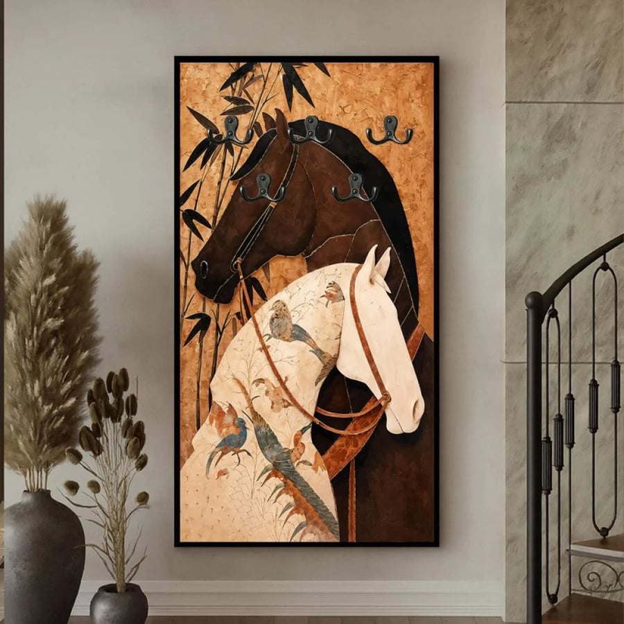 لوحة قماشية بتصميم الفن خيل لتعليق الملابس