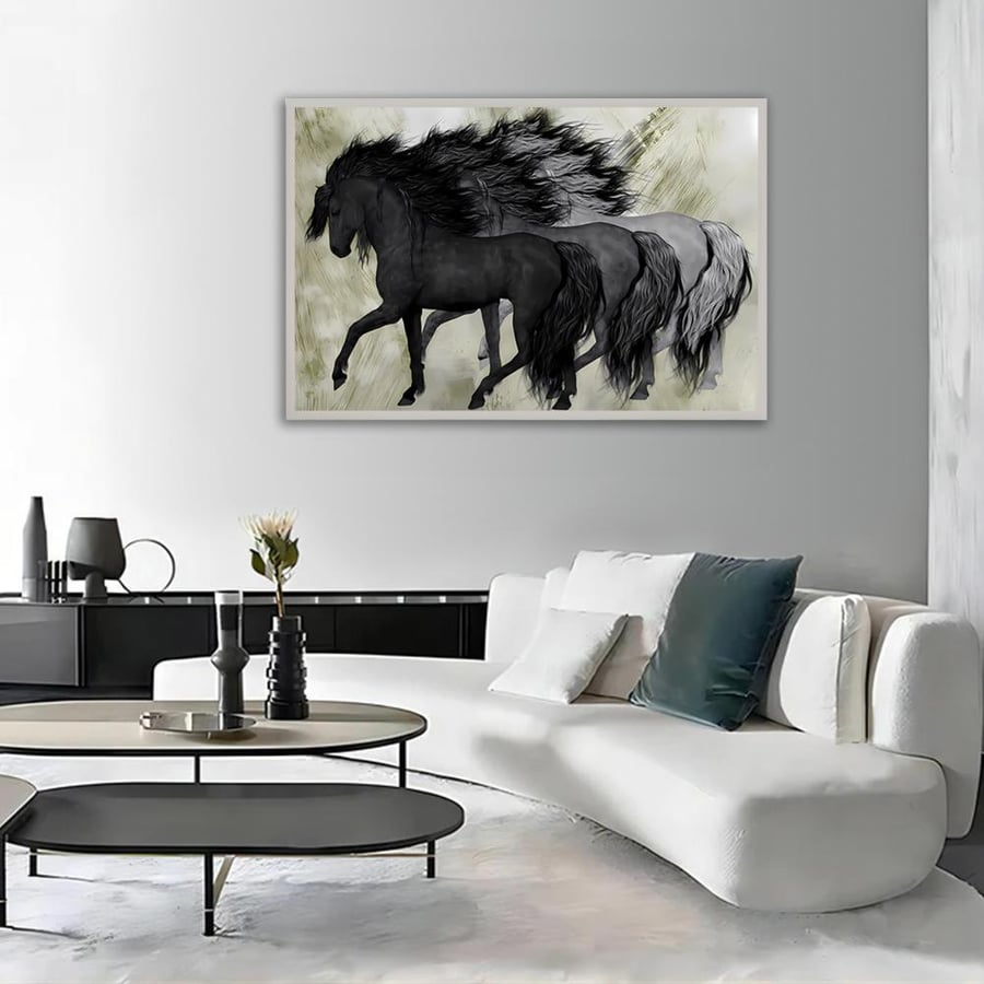 لوحة قماشية بتصميم خيول عربية