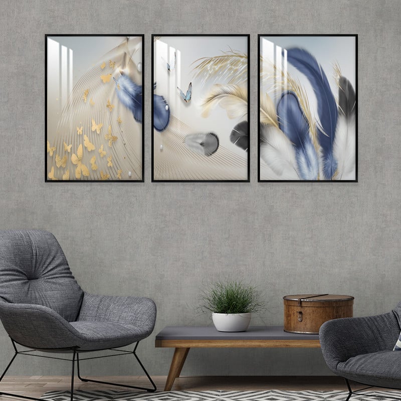 Three wall panels with frame and clear acrylic