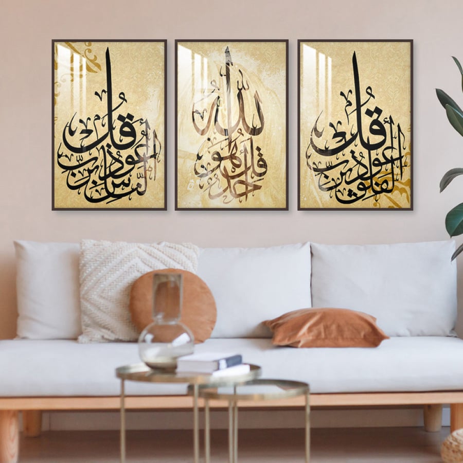 ثلاث لوحات جدارية مع برواز واكريلك شفاف