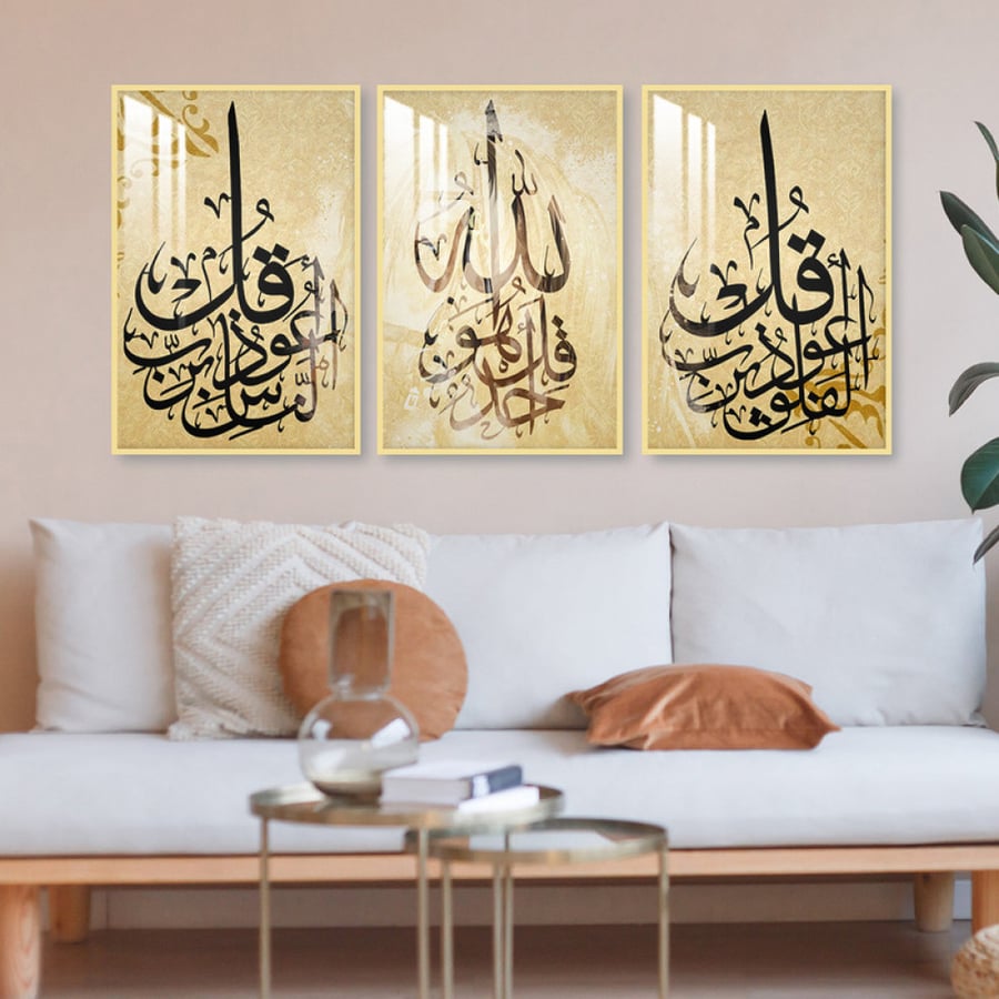 ثلاث لوحات جدارية مع برواز واكريلك شفاف