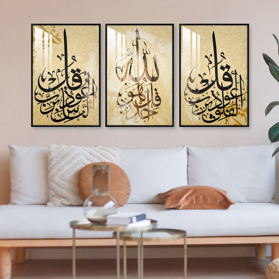ثلاث لوحات جدارية مع برواز واكريلك شفاف