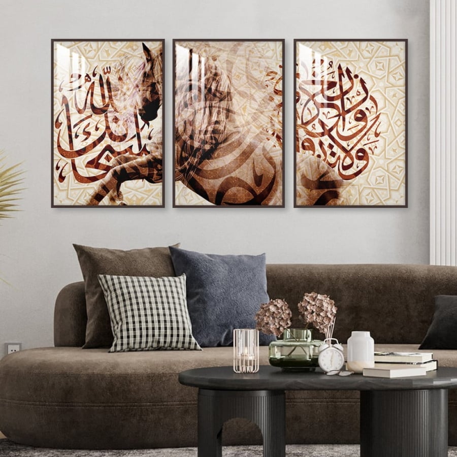 ثلاث لوحات جدارية مع برواز واكريلك شفاف