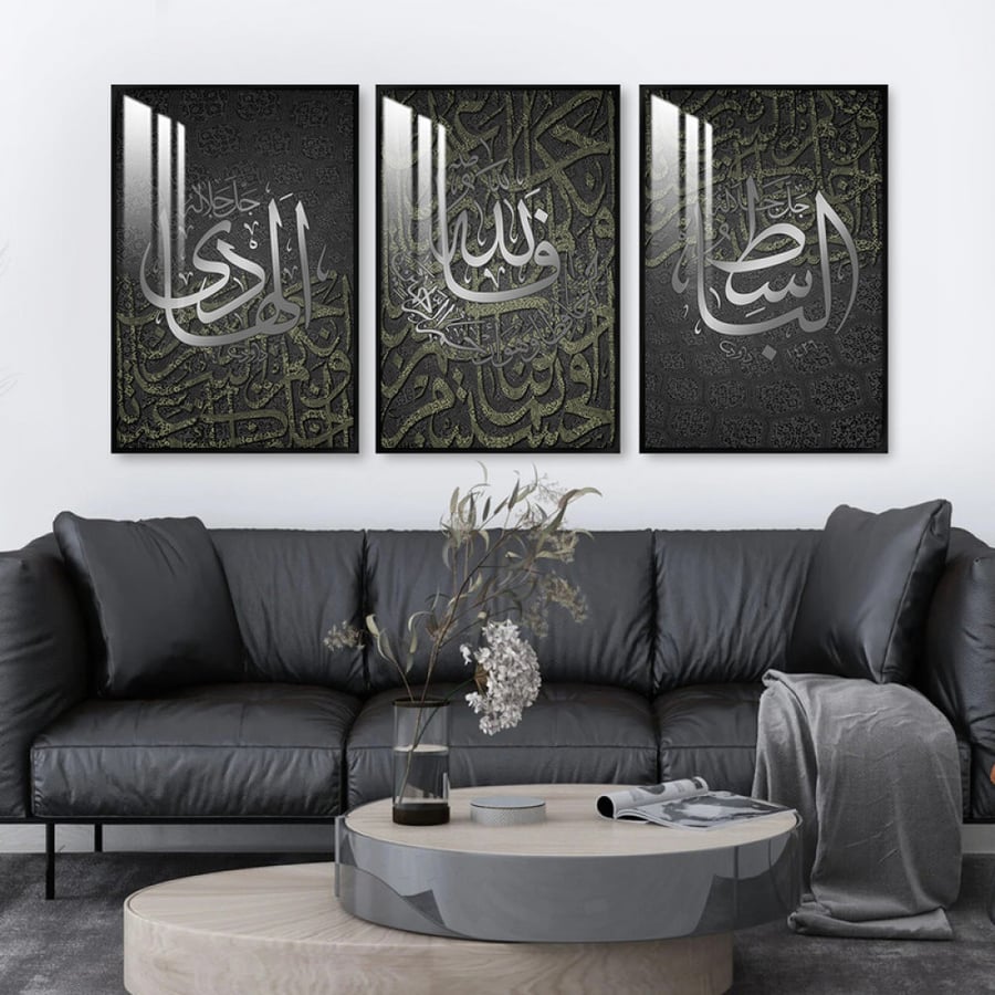 ثلاث لوحات جدارية مع برواز واكريلك شفاف