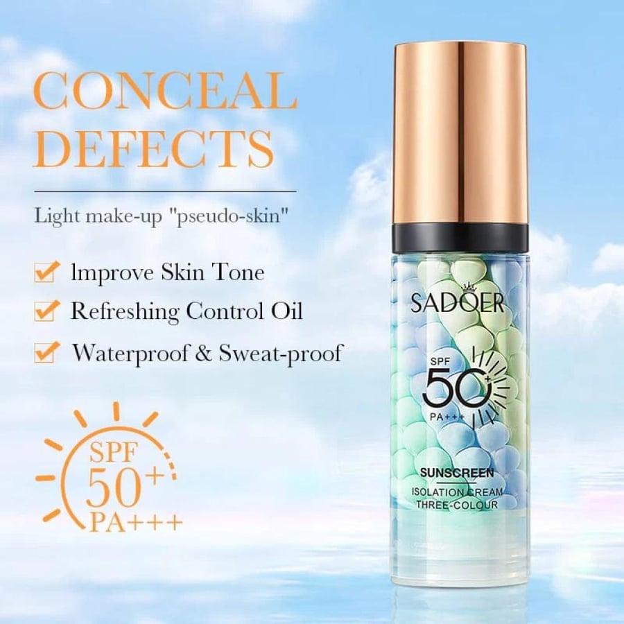 Sadoer SPF 50+ PA+++ كريم عزل للحماية من الشمس بثلاثة ألوان