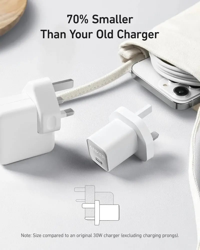انكر - شاحن جداري نانو بقوة 30 واط بمنفذ USB-C - سماويANKER