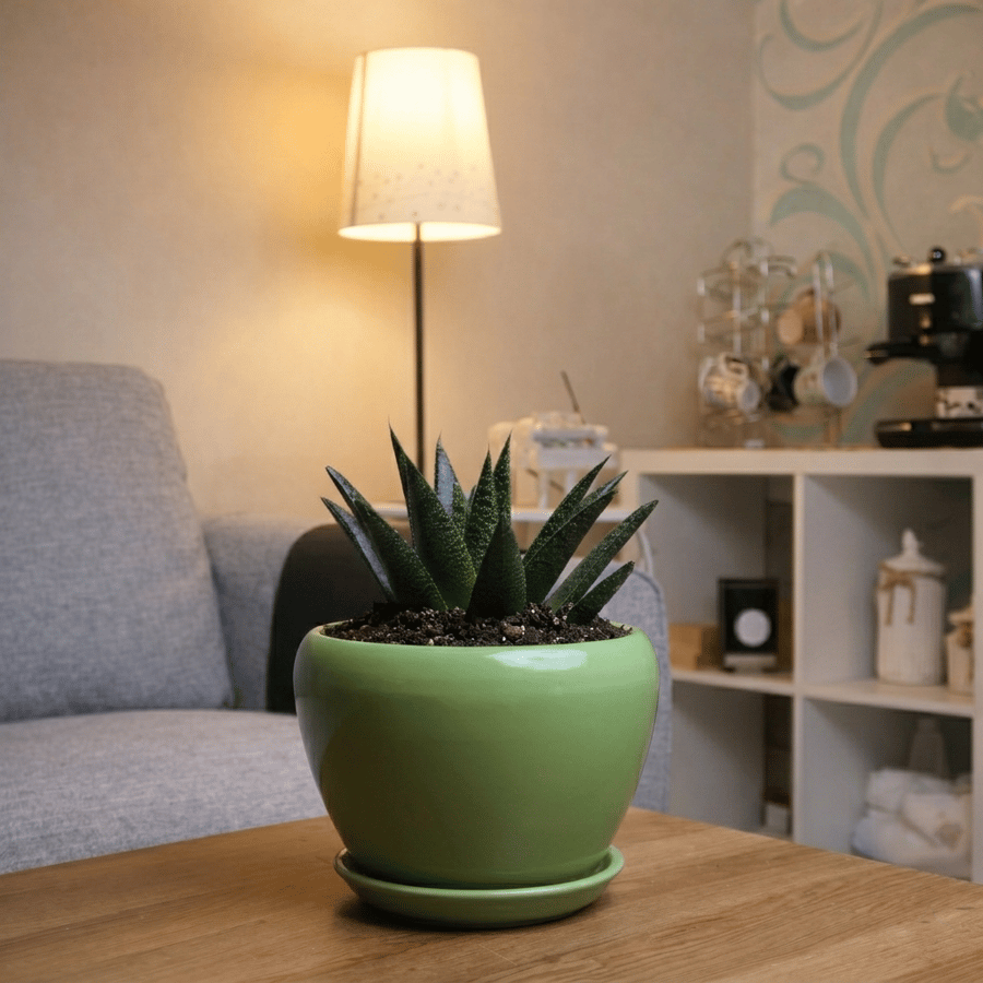 Small dwarf cactus in a green pot