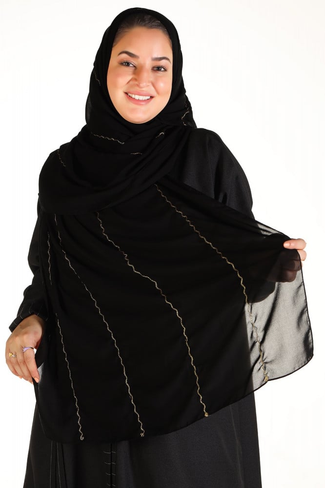 طرحه اسود تطريز خطوط ذهبي