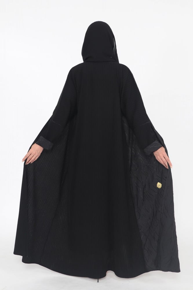 عباية منسوجة من قماش الكريب المقلم الفاخر مع طرحتها
