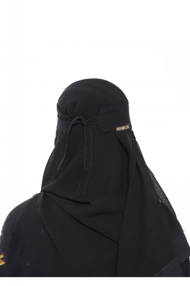 نقاب طويل بدون مقوى بمطاط واحد بربطه نحيف أسود