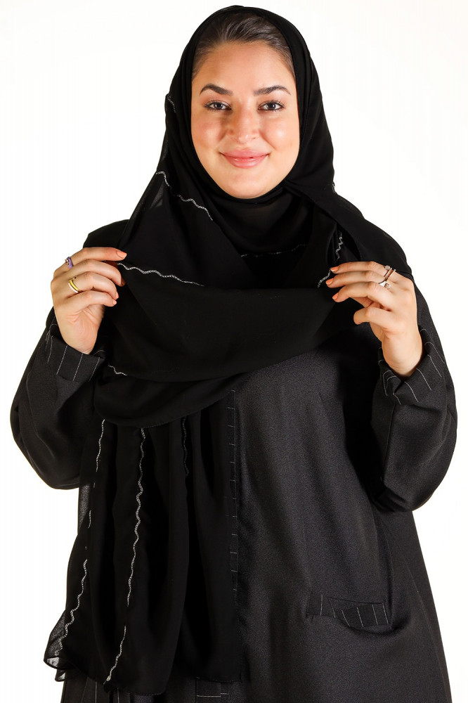 طرحه اسود تطريز خطوط فضي