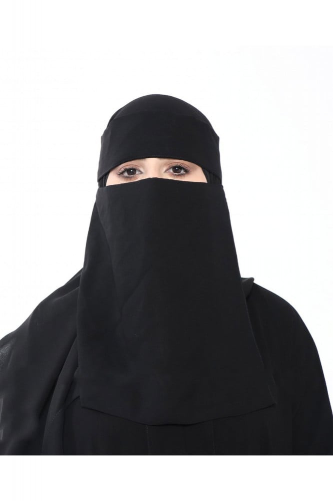 نقاب طويل بدون مقوى بمطاط واحد بربطه نحيف أسود