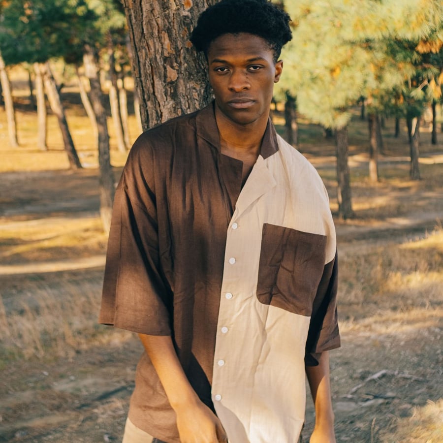 D01–08 Two-Tone Panel Oversized Shirt