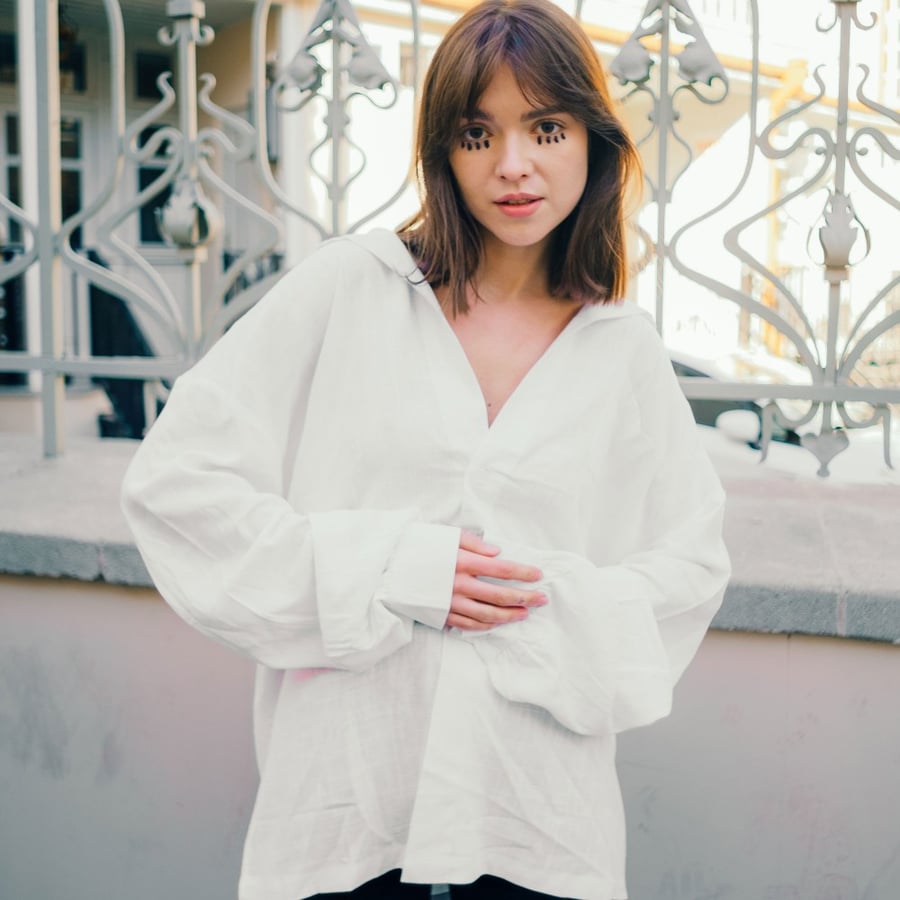 D01–07 Single Button Oversized linen Shirt