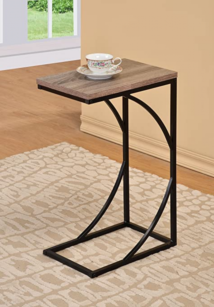 Wooden table with black legs