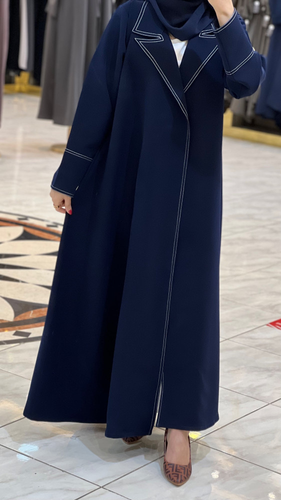 Indonesian crepe abaya with a cropped collar, practical