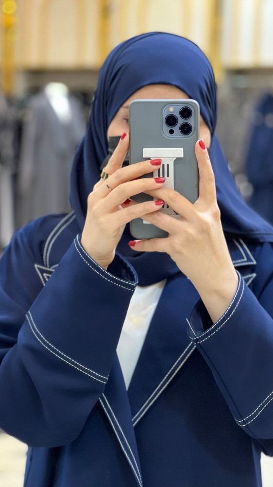 Indonesian crepe abaya with a cropped collar, practical