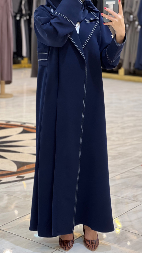 Indonesian crepe abaya with a cropped collar, practical