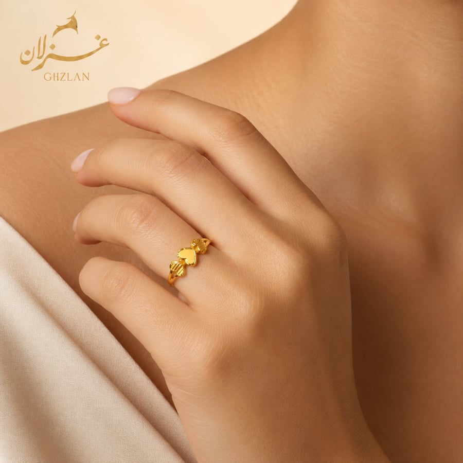خاتم الهارت ذهب عيار 21 بتصميم رومانسي رقيق